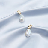 18K Gold Baroque Pendant Pearl Earrings