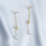 Bud Drops Long Pendant Pearl Earrings