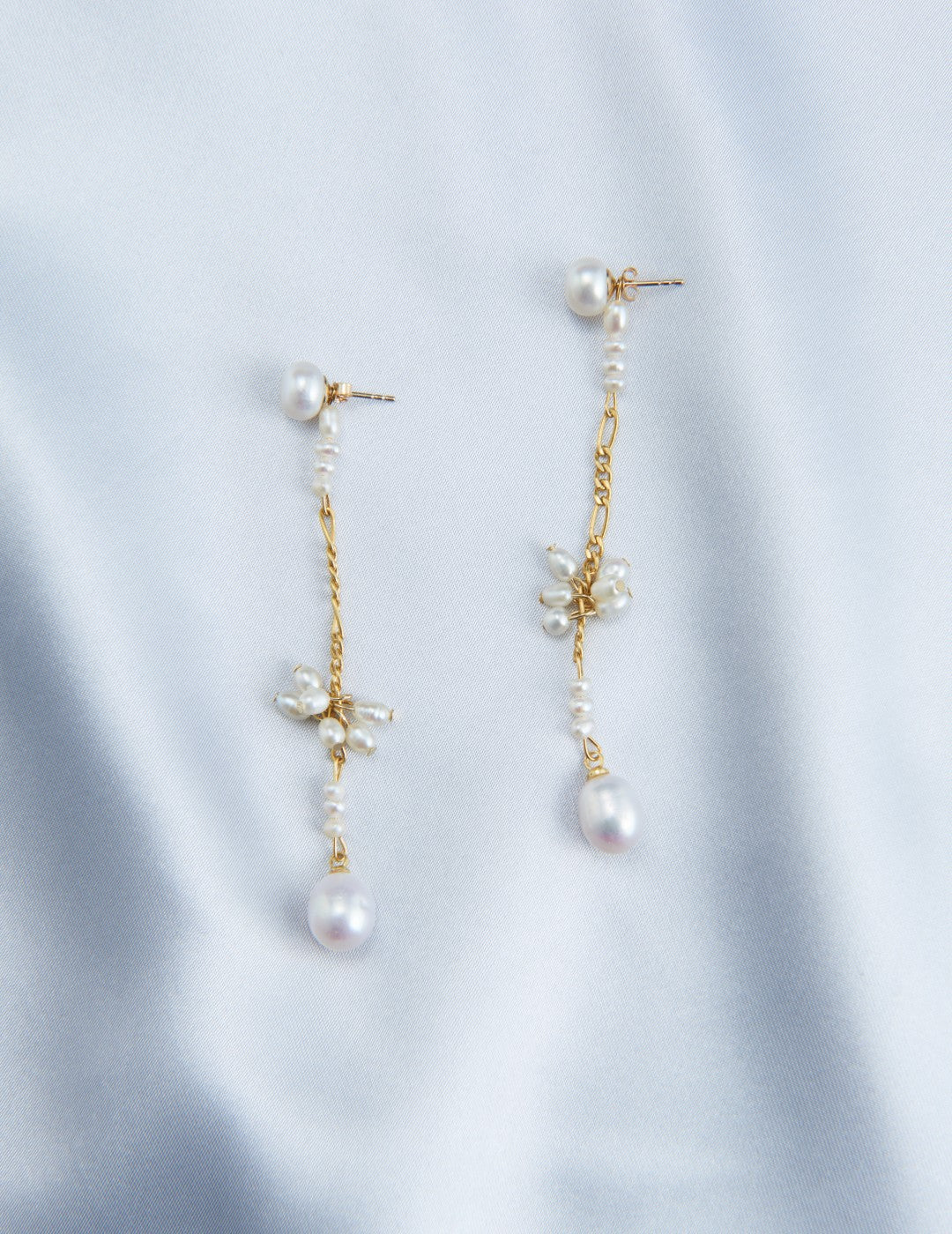 Bud Drops Long Pendant Pearl Earrings