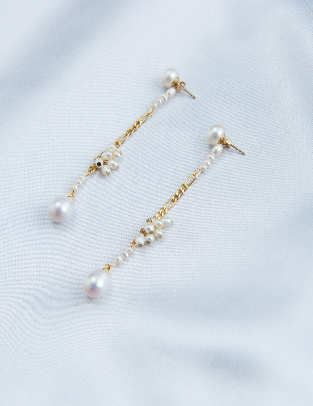 Bud Drops Long Pendant Pearl Earrings