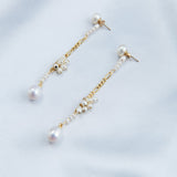 Bud Drops Long Pendant Pearl Earrings