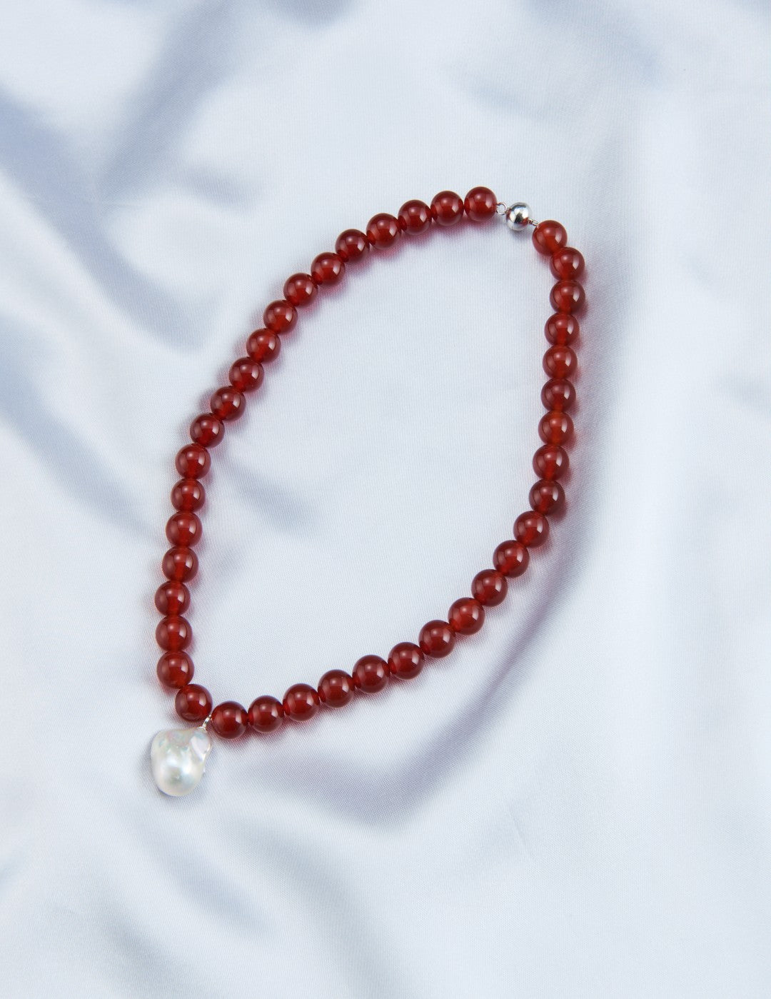 Red Agate Baroque Pearl Pendant Necklace