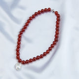 Red Agate Baroque Pearl Pendant Necklace