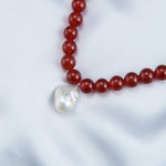 Red Agate Baroque Pearl Pendant Necklace