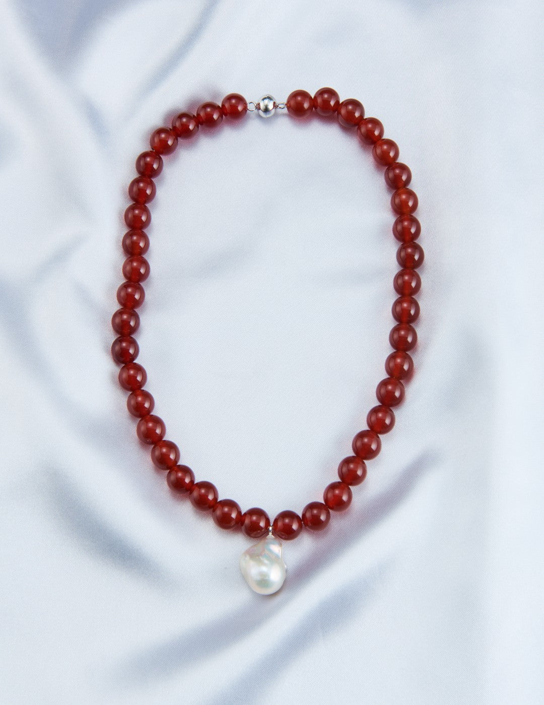 Red Agate Baroque Pearl Pendant Necklace