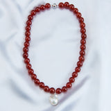 Red Agate Baroque Pearl Pendant Necklace