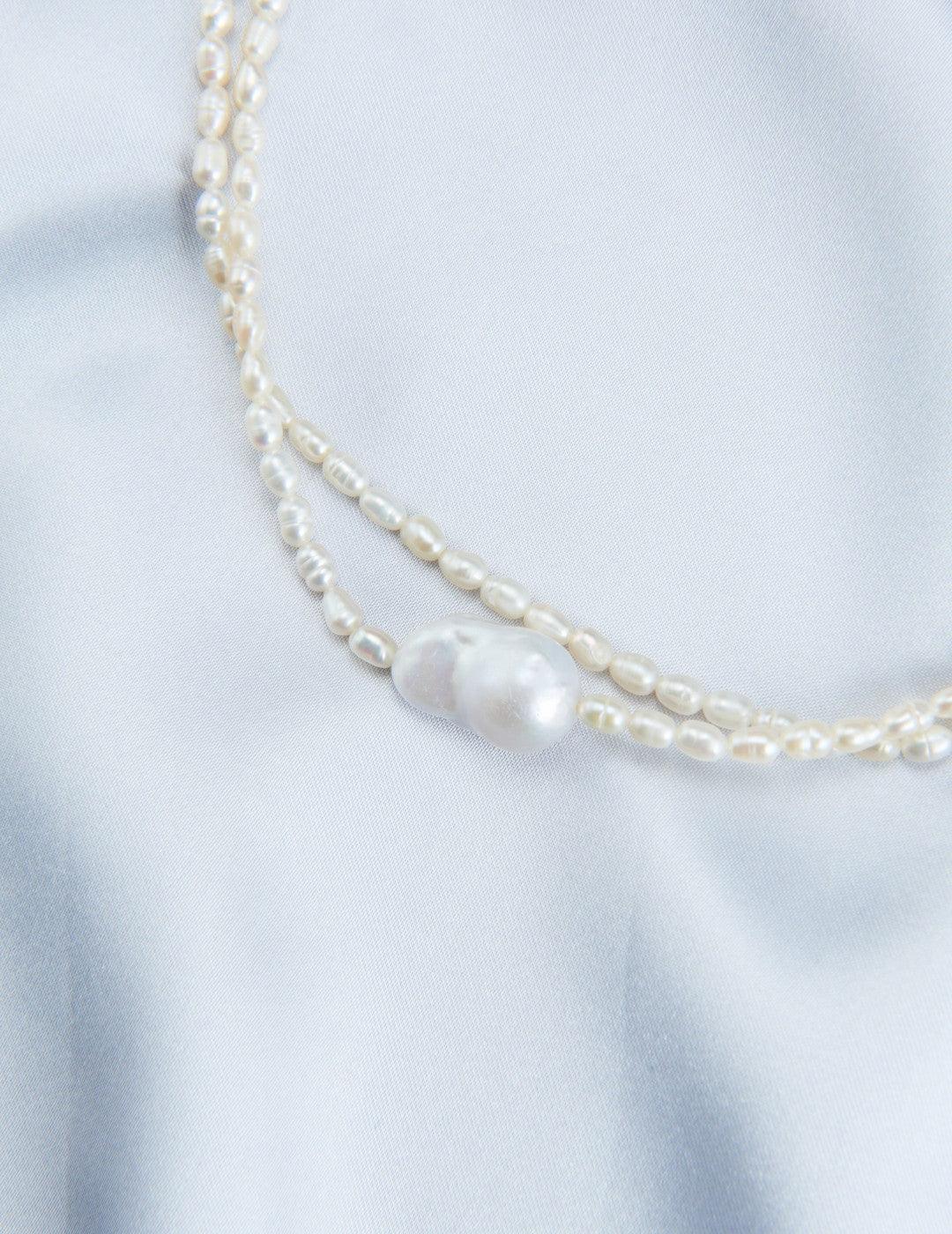 Double Layers Pearl Baroque Necklace - Gembea Jewelry