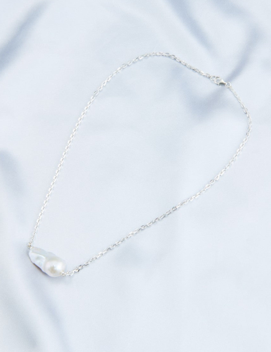 Sterling Silver Chain Baroque Pearl Pendant Necklace