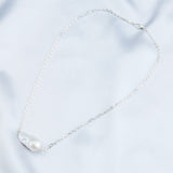 Sterling Silver Chain Baroque Pearl Pendant Necklace