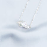 Sterling Silver Chain Baroque Pearl Pendant Necklace