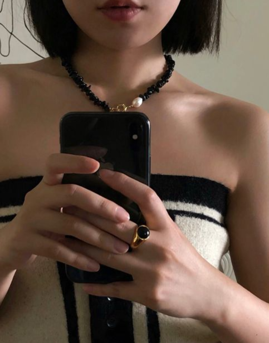 Gembea Jewelry Black Agate Gravel Pearl Necklace