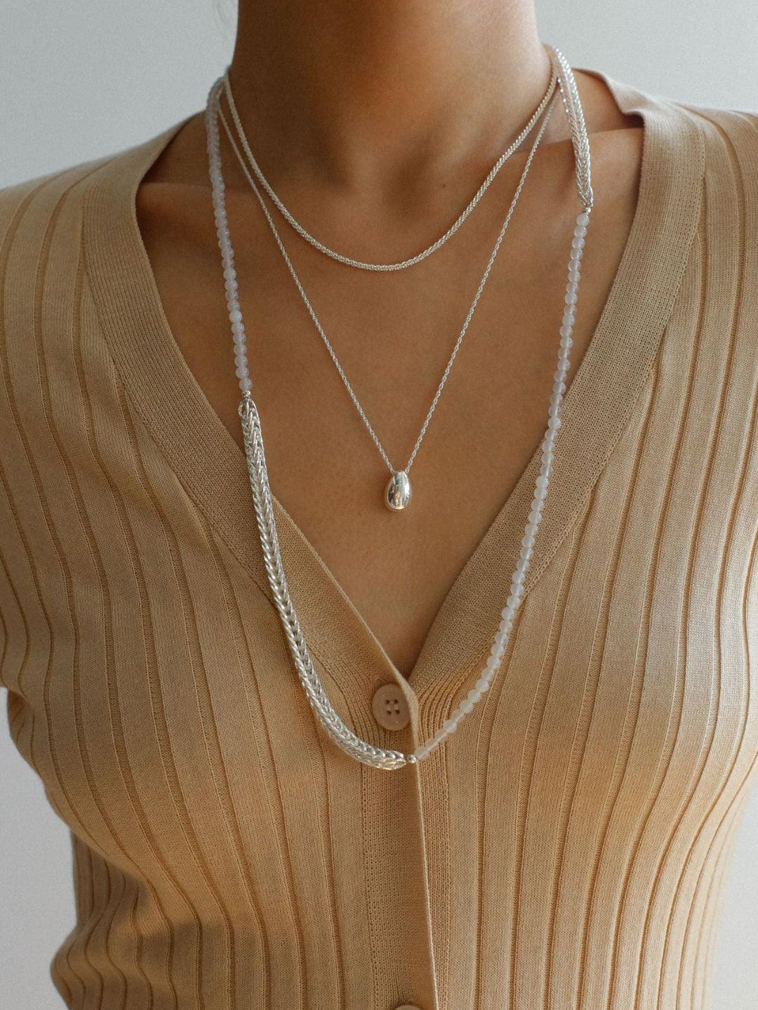 Pearl White Agate Long Necklace - Gembea Jewelry