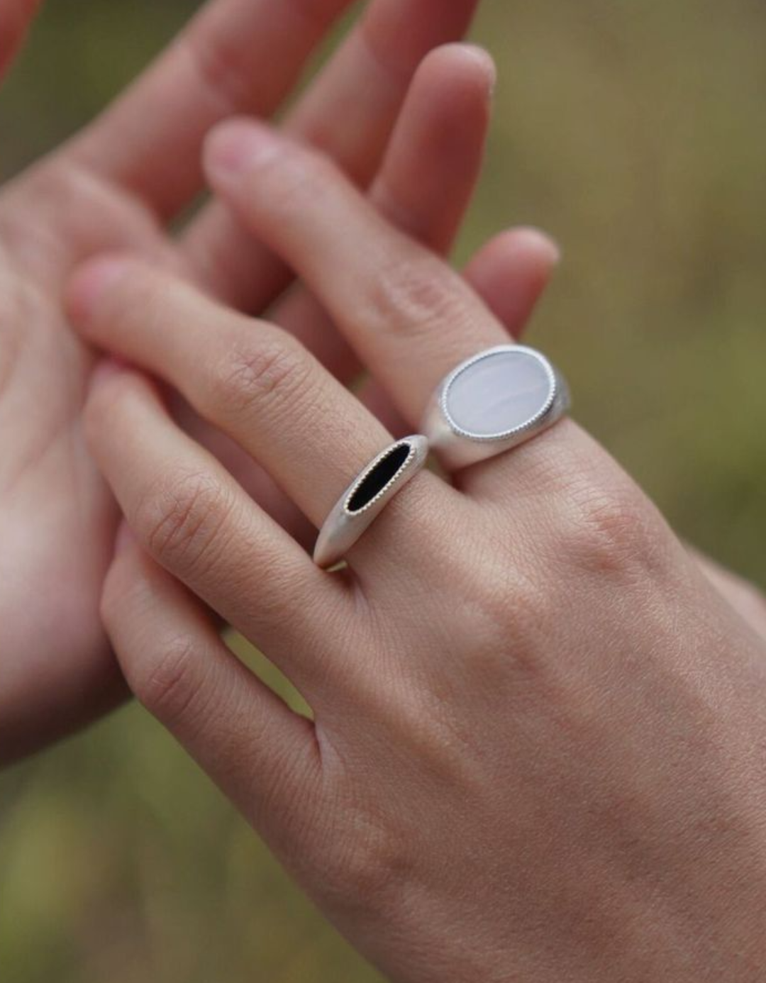 Wide Silver Brushed Agate Ring