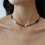 Simple Pearl Black Agate Tiger Eye Stone Necklace