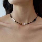 Simple Pearl Black Agate Tiger Eye Stone Necklace