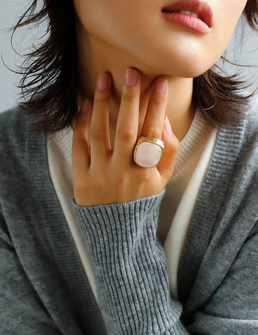 Vintage Natural Stone Square Open Ring