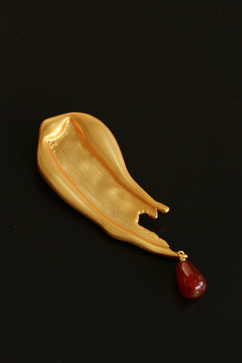 A touch of Oil Painting Red Agate Brooch gembea jewelry