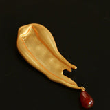 A touch of Oil Painting Red Agate Brooch gembea jewelry