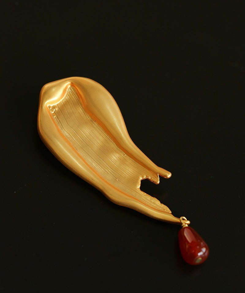 A touch of Oil Painting Red Agate Brooch gembea jewelry