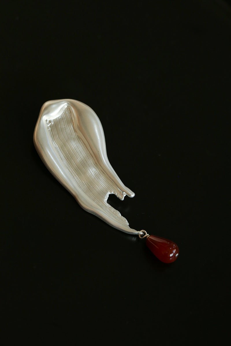 A touch of Oil Painting Red Agate Brooch gembea jewelry