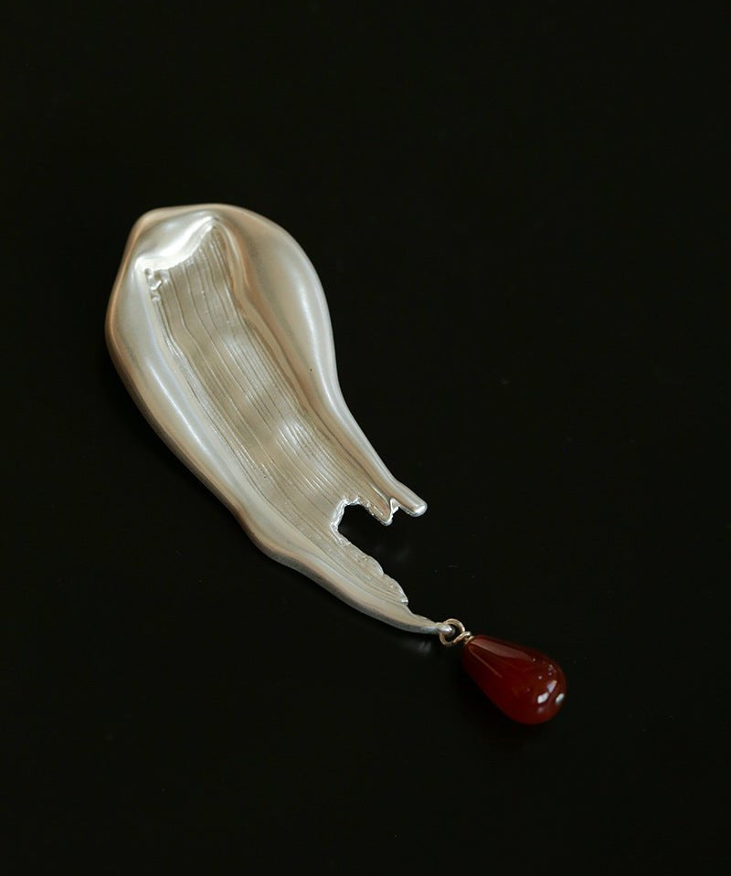 A touch of Oil Painting Red Agate Brooch gembea jewelry