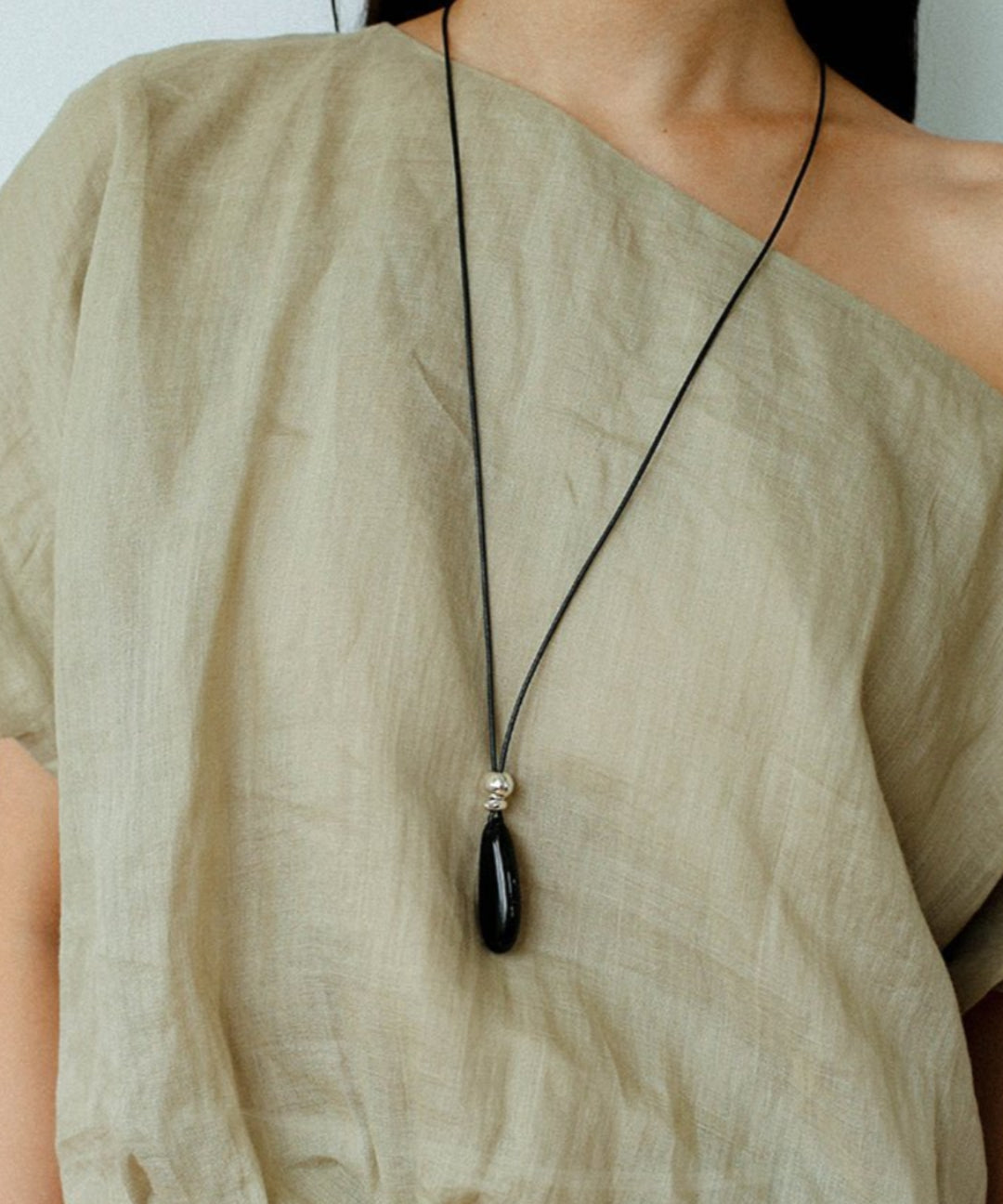 Adjustable Black Agate Teardrop Necklace gembea jewelry