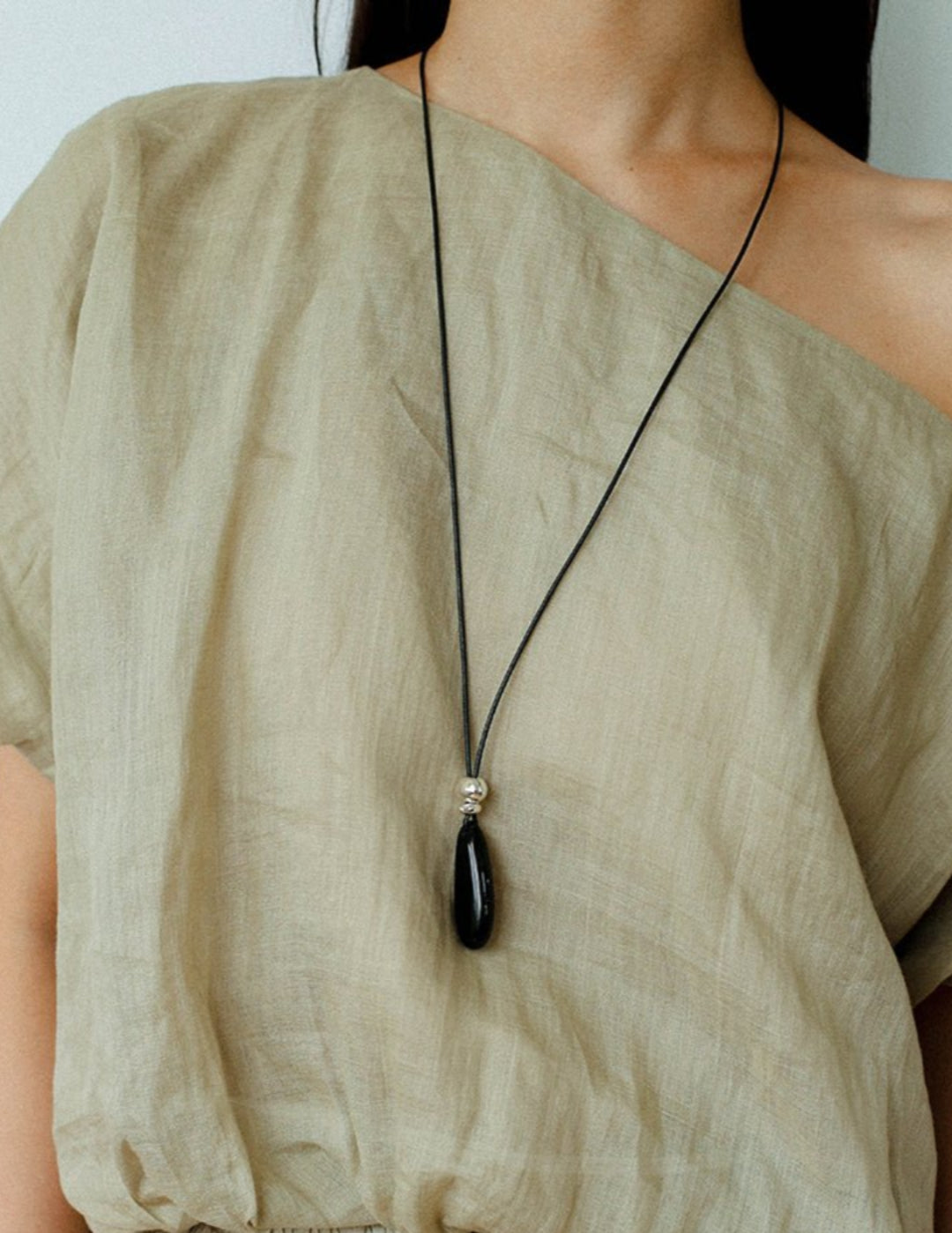 Adjustable Black Agate Teardrop Necklace gembea jewelry