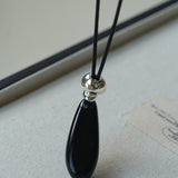 Adjustable Black Agate Teardrop Necklace gembea jewelry
