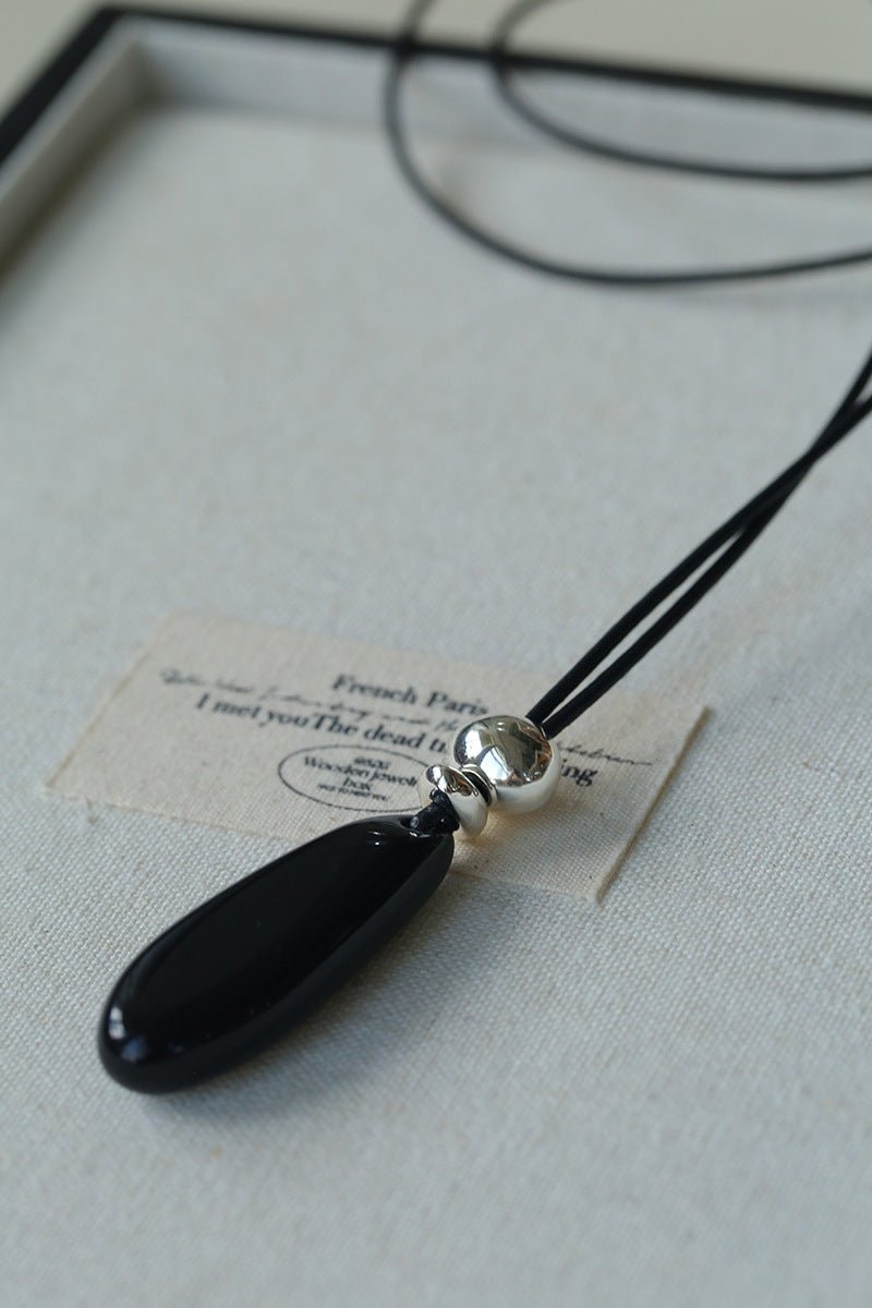 Adjustable Black Agate Teardrop Necklace gembea jewelry