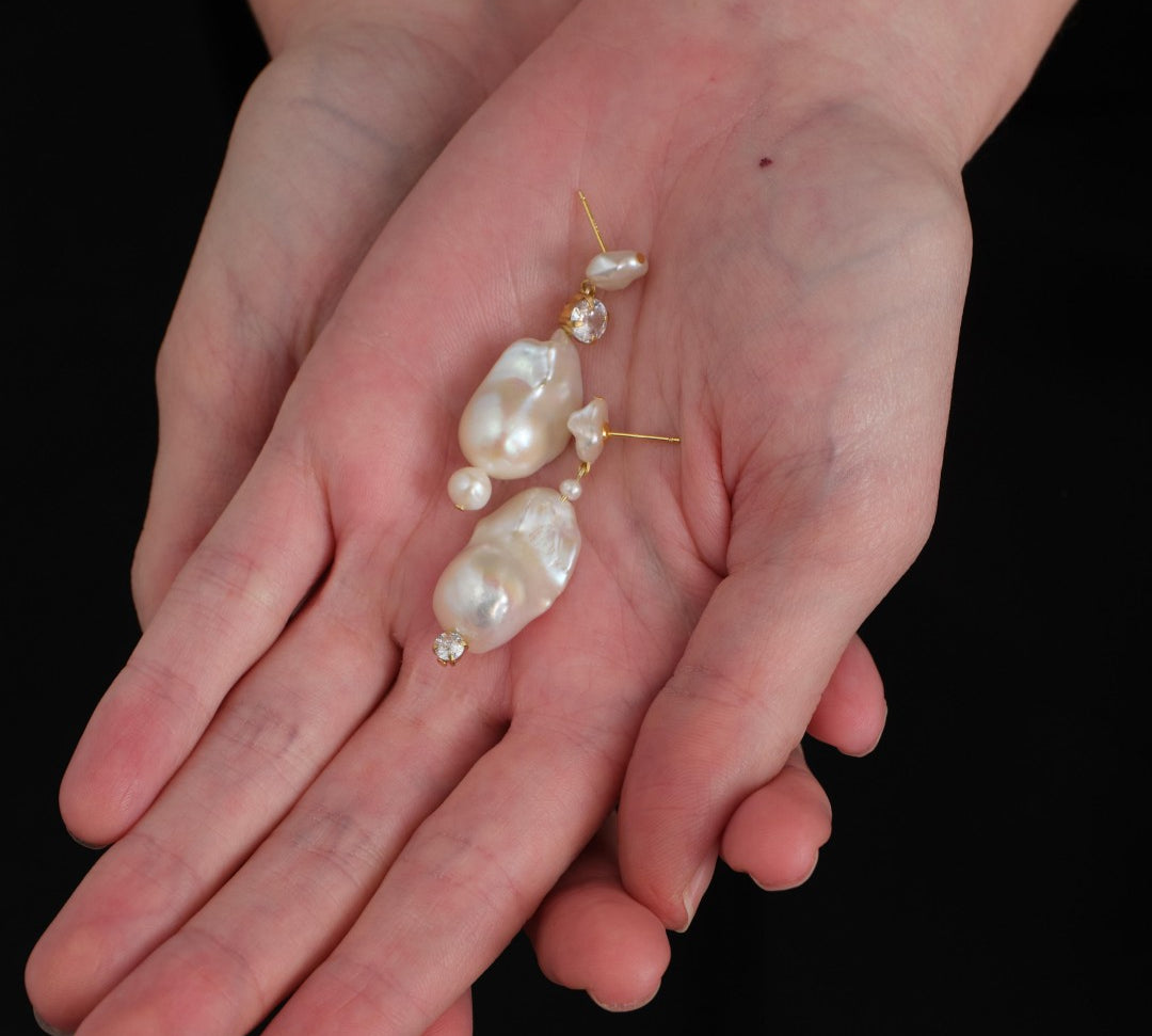 Amalfi Large Baroque Pearl Drop Earrings-White gembea jewelry