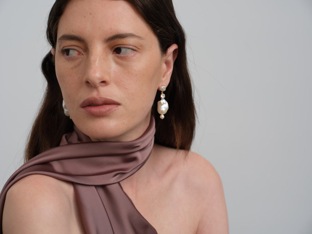 Amalfi Large Baroque Pearl Drop Earrings-White gembea jewelry