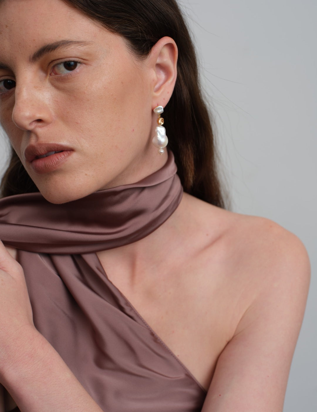 Amalfi Large Baroque Pearl Drop Earrings-Champagne gembea jewelry