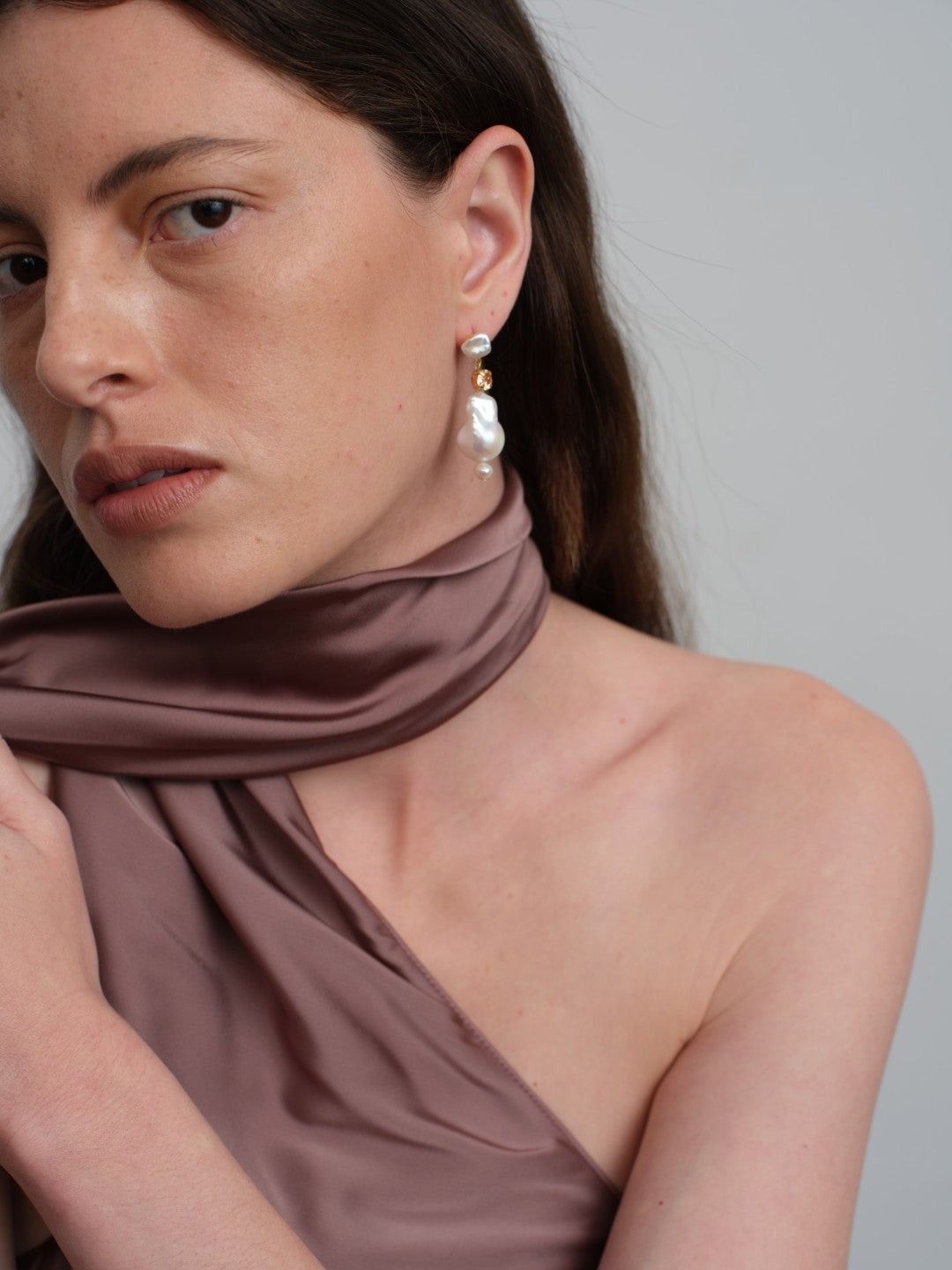 Amalfi Large Baroque Pearl Drop Earrings-Champagne gembea jewelry