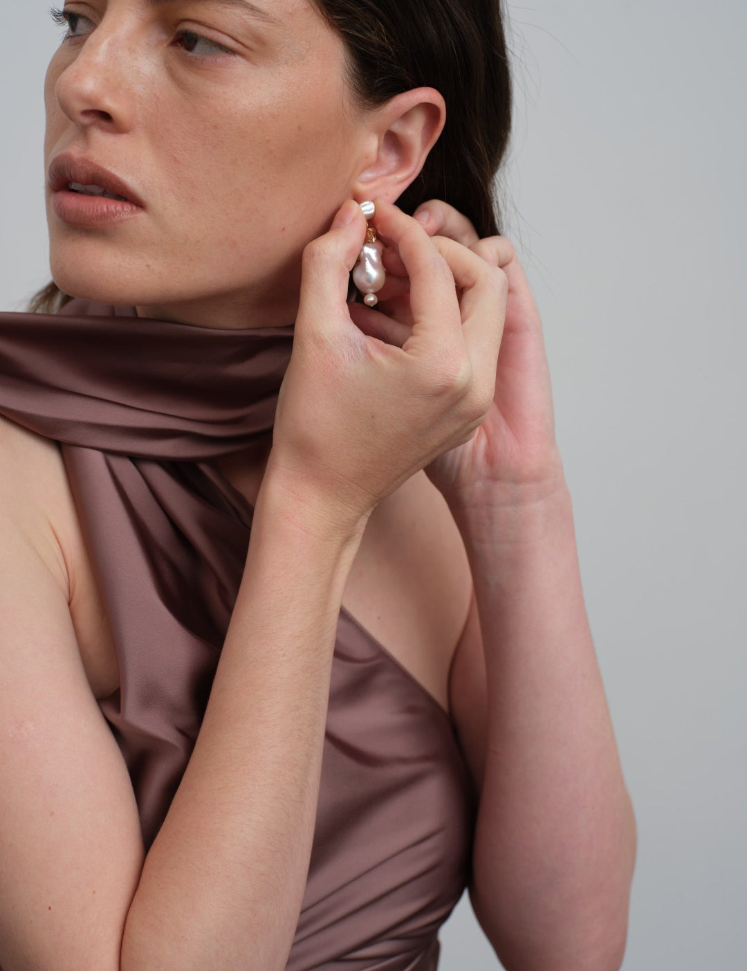 Amalfi Large Baroque Pearl Drop Earrings-Champagne gembea jewelry