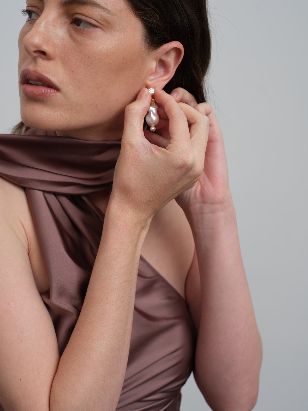 Amalfi Large Baroque Pearl Drop Earrings-Champagne gembea jewelry