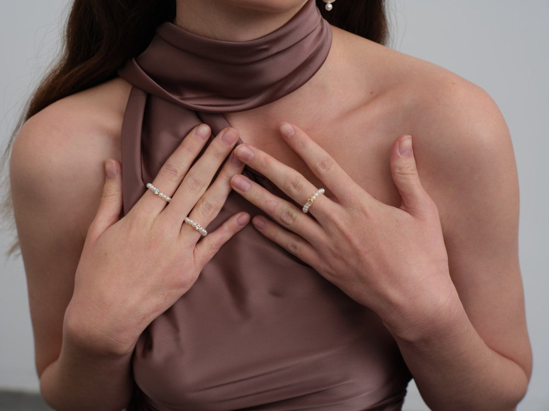 Amalfi Pearl Beaded Ring with Cubic zirconia gembea jewelry