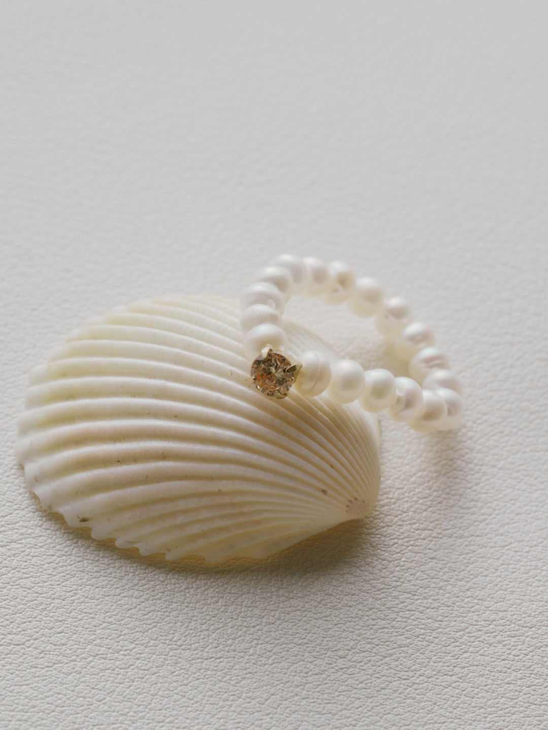 Amalfi Pearl Beaded Ring with Cubic zirconia gembea jewelry