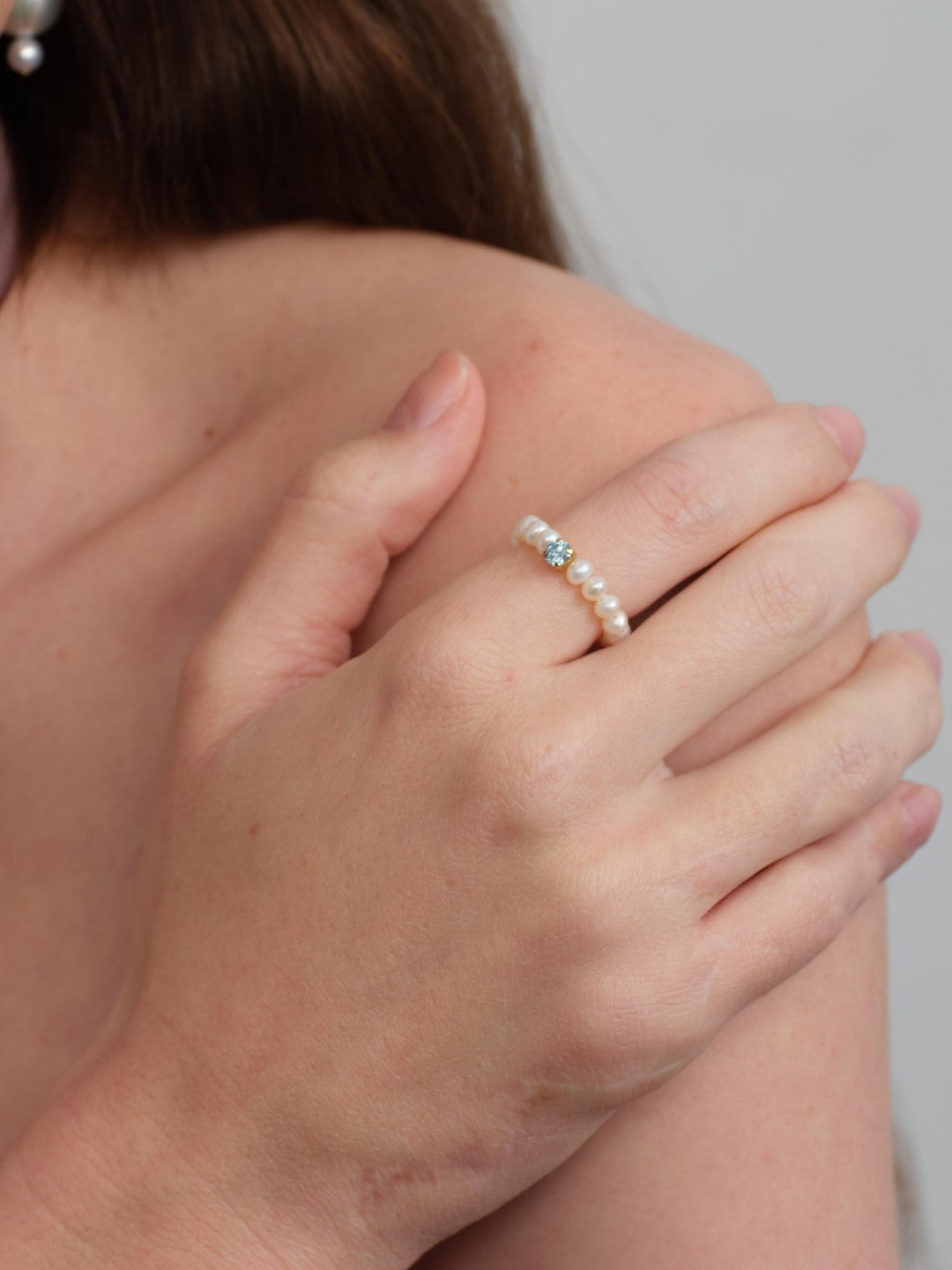 Amalfi Pearl Beaded Ring with Cubic zirconia gembea jewelry