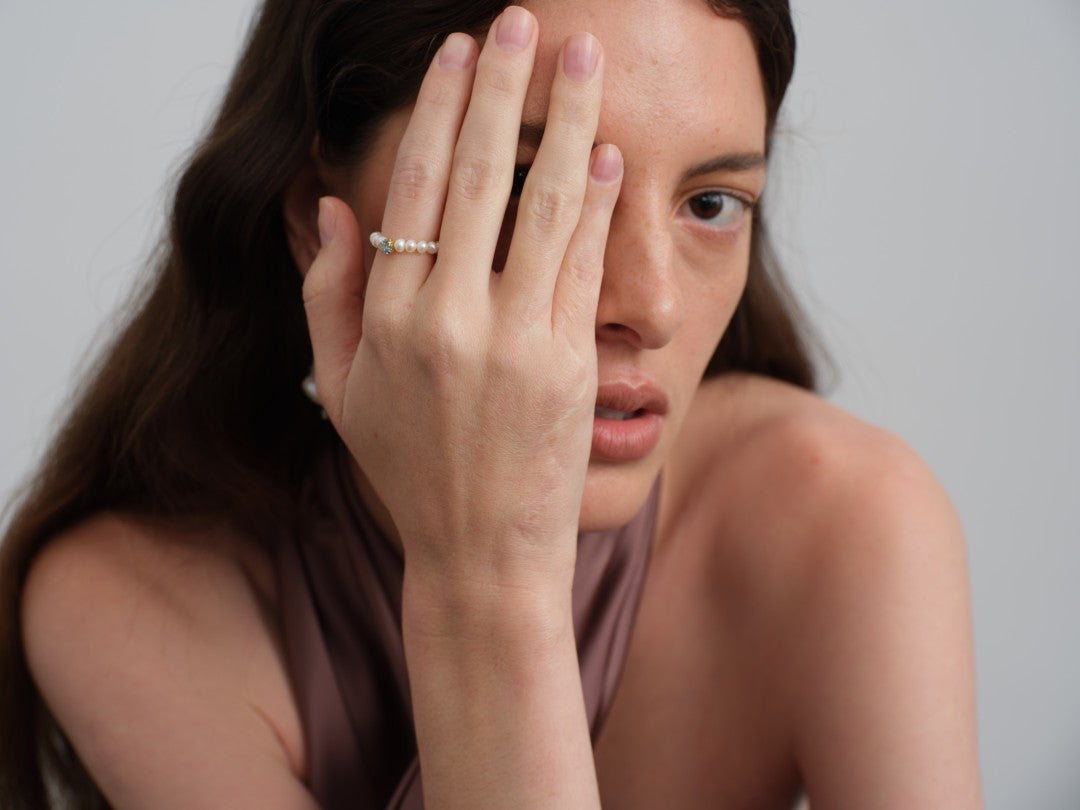 Amalfi Pearl Beaded Ring with Cubic zirconia gembea jewelry