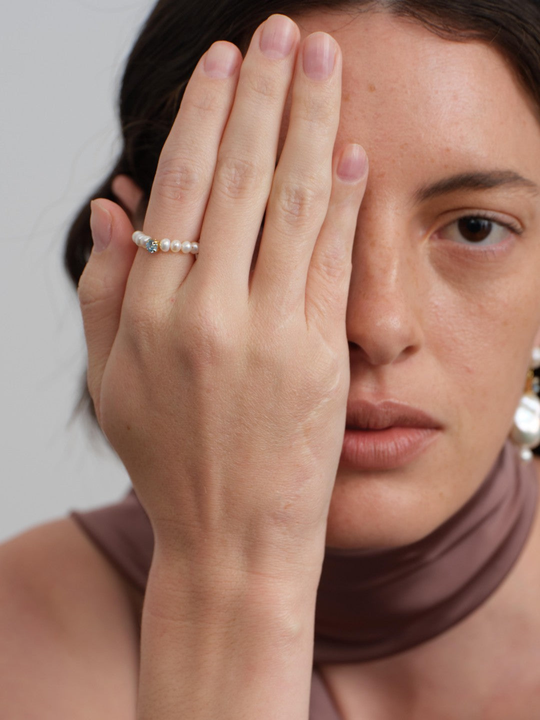 Amalfi Pearl Beaded Ring with Cubic zirconia gembea jewelry