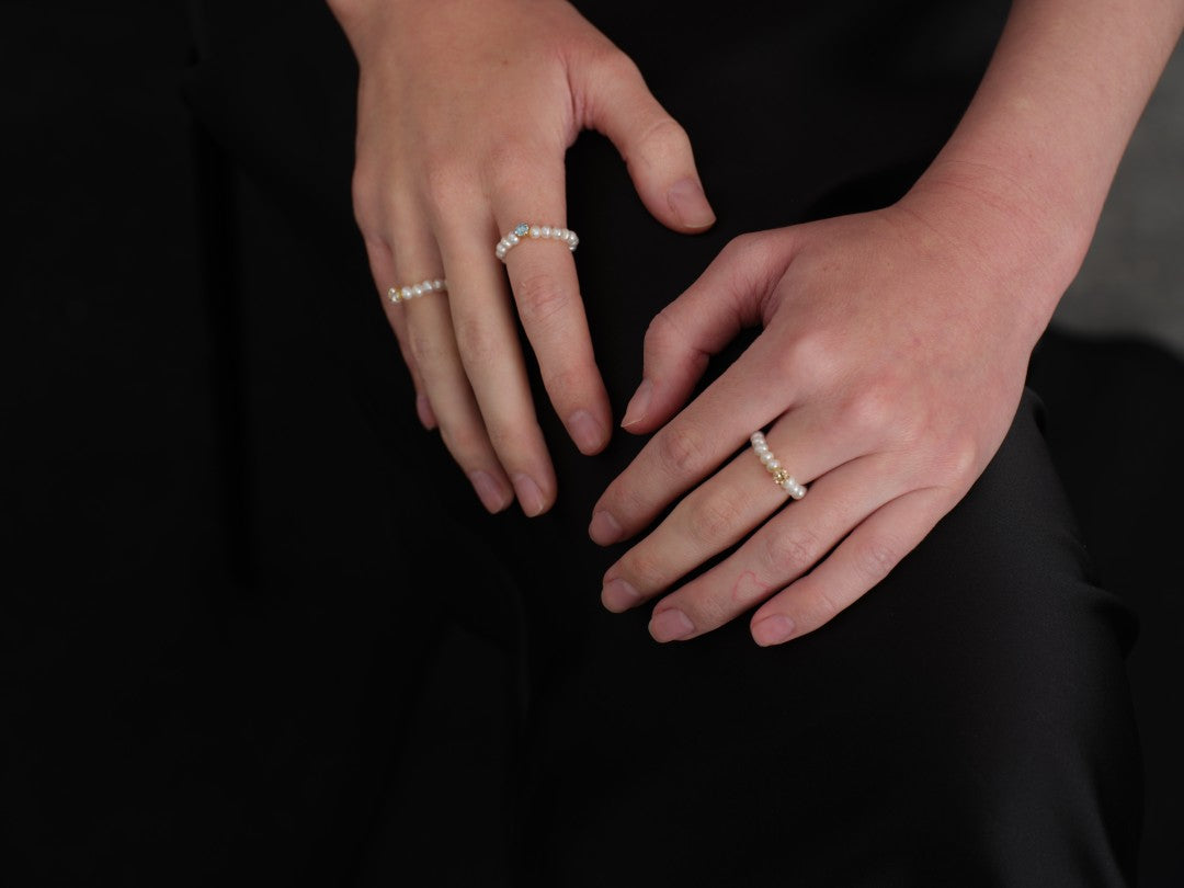 Amalfi Pearl Beaded Ring with Cubic zirconia gembea jewelry