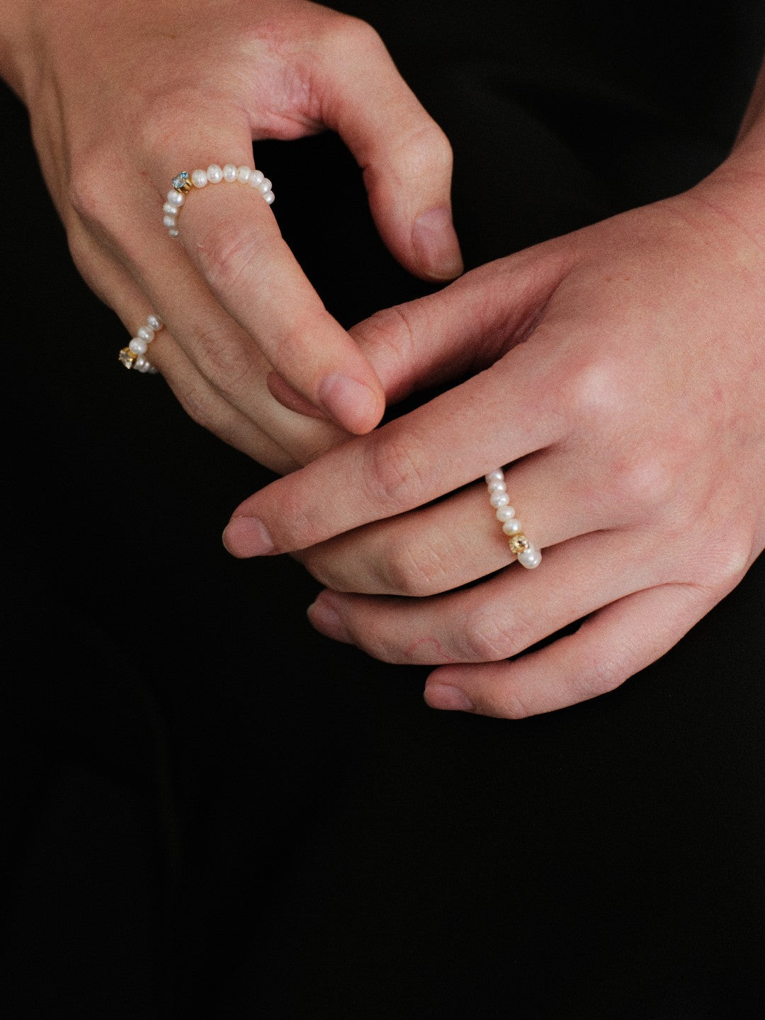 Amalfi Pearl Beaded Ring with Cubic zirconia gembea jewelry