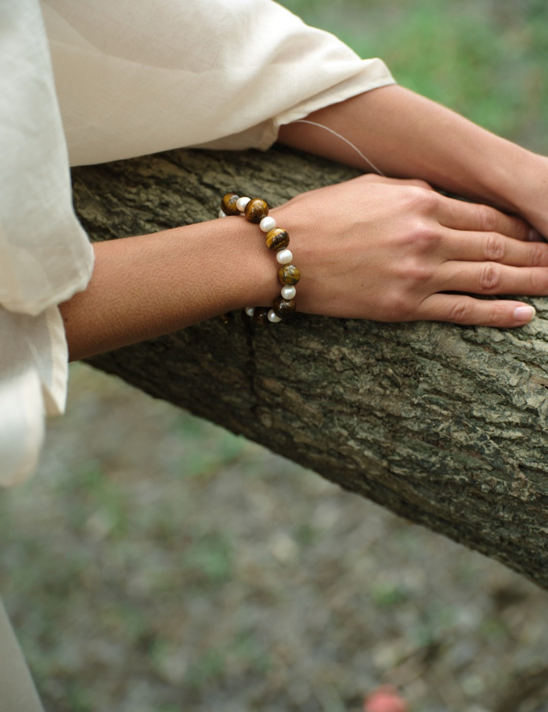 Amber Oak Tiger's Eye Pearl Bracelet gembea jewelry