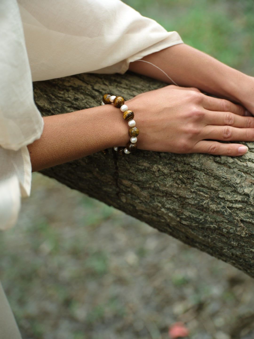 Amber Oak Tiger's Eye Pearl Bracelet gembea jewelry