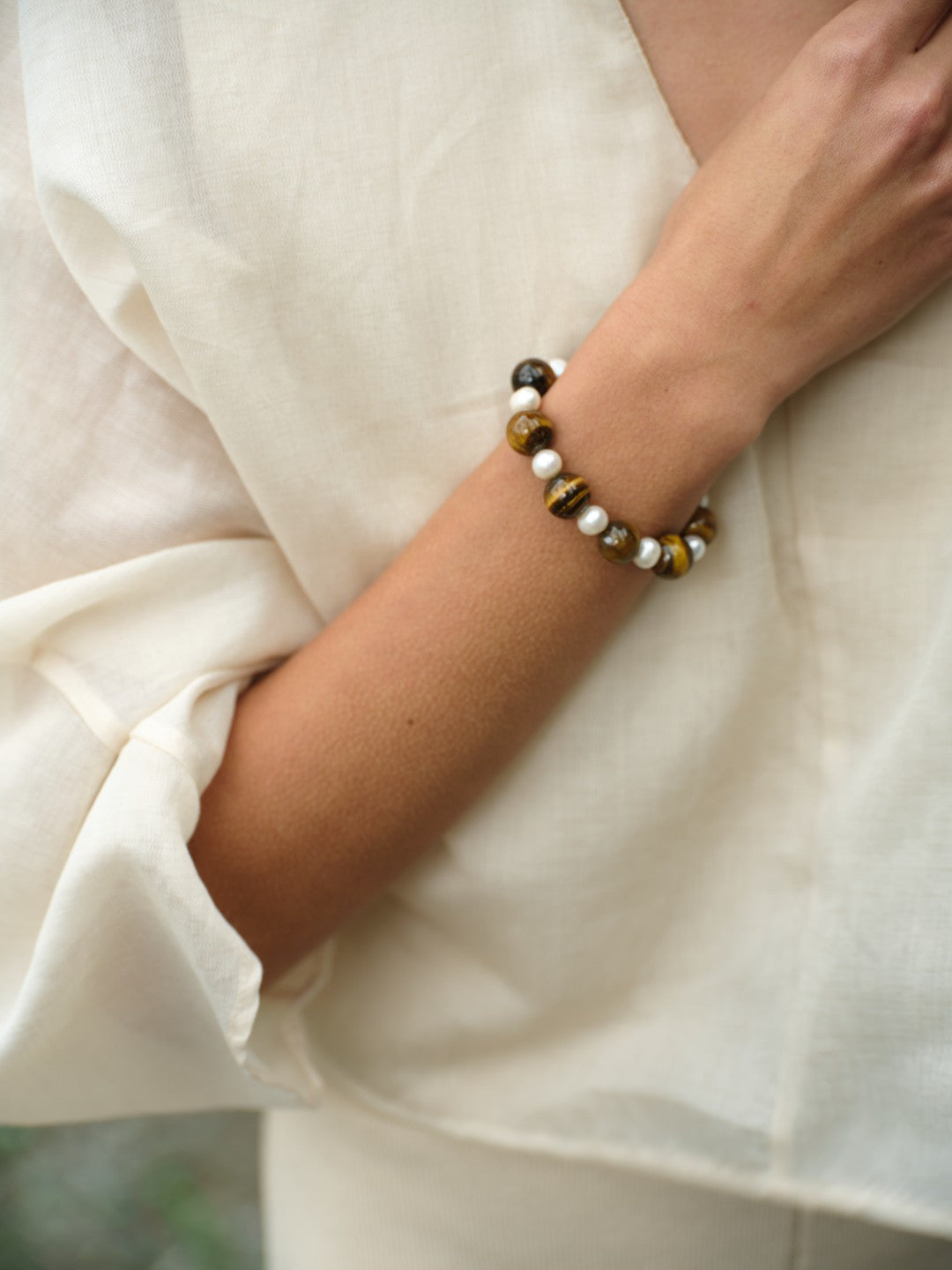 Amber Oak Tiger's Eye Pearl Bracelet gembea jewelry