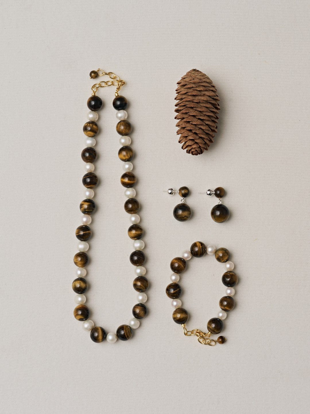 Amber Oak Tiger's Eye Pearl Bracelet gembea jewelry