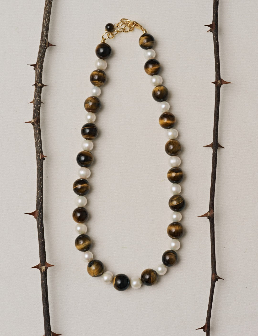 Amber Oak Tiger's Eye Pearl Necklace gembea jewelry