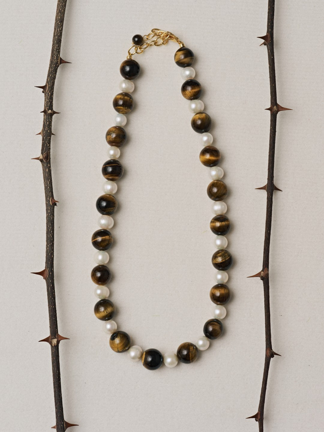 Amber Oak Tiger's Eye Pearl Necklace gembea jewelry