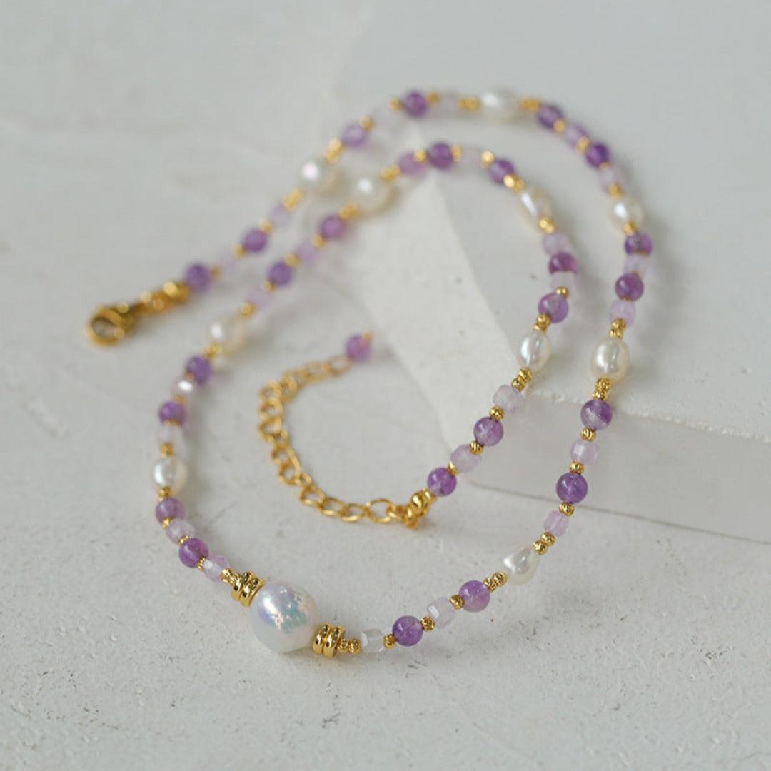 Amethyst Rice Pearl Necklace - Gembea Jewelry