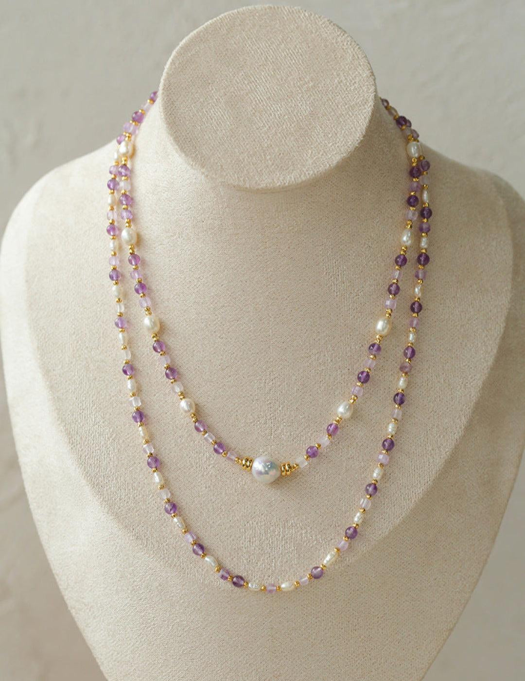 Amethyst Rice Pearl Necklace - Gembea Jewelry